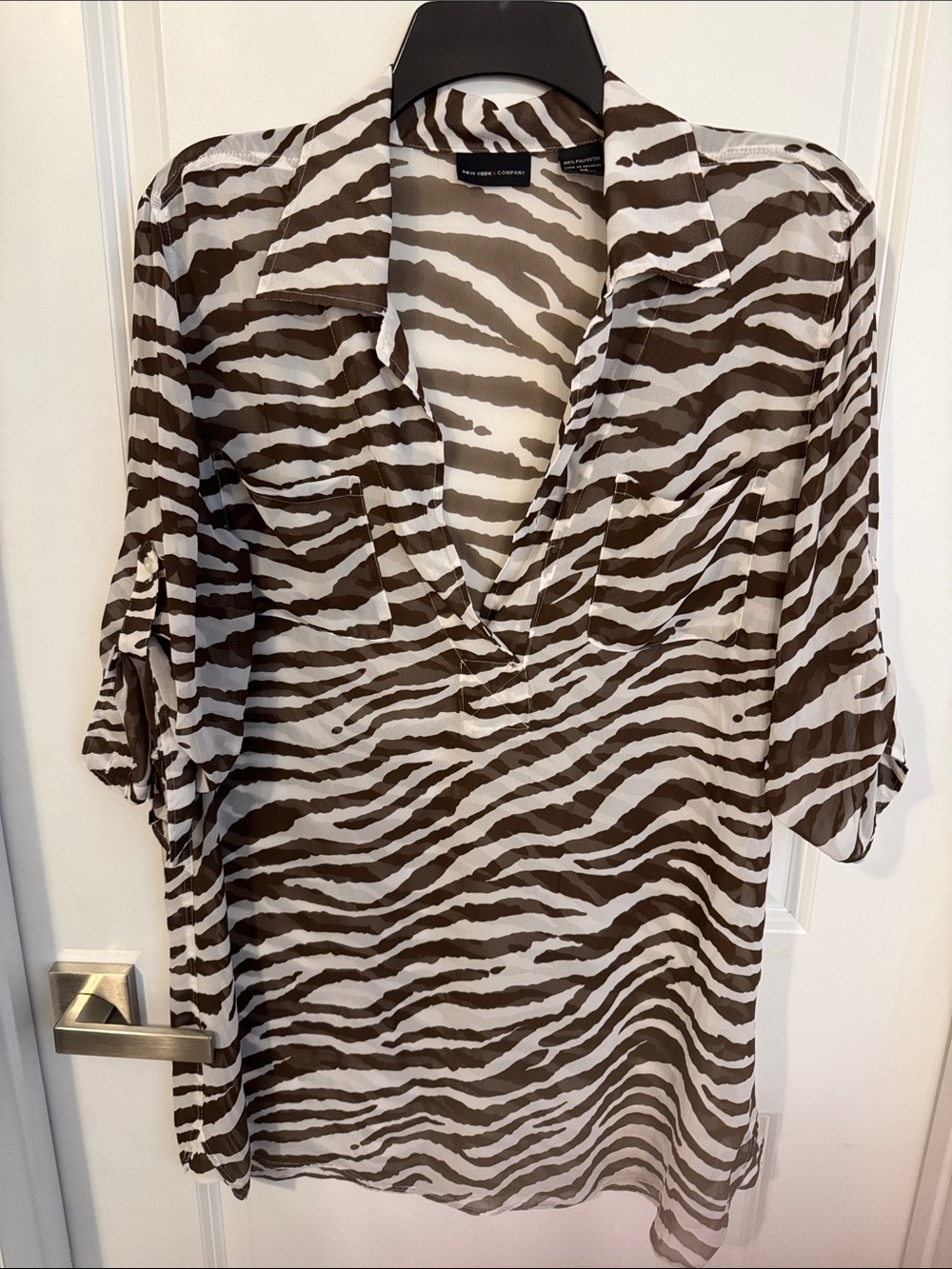 New York & Company Brown and White Zebra Print Tunic